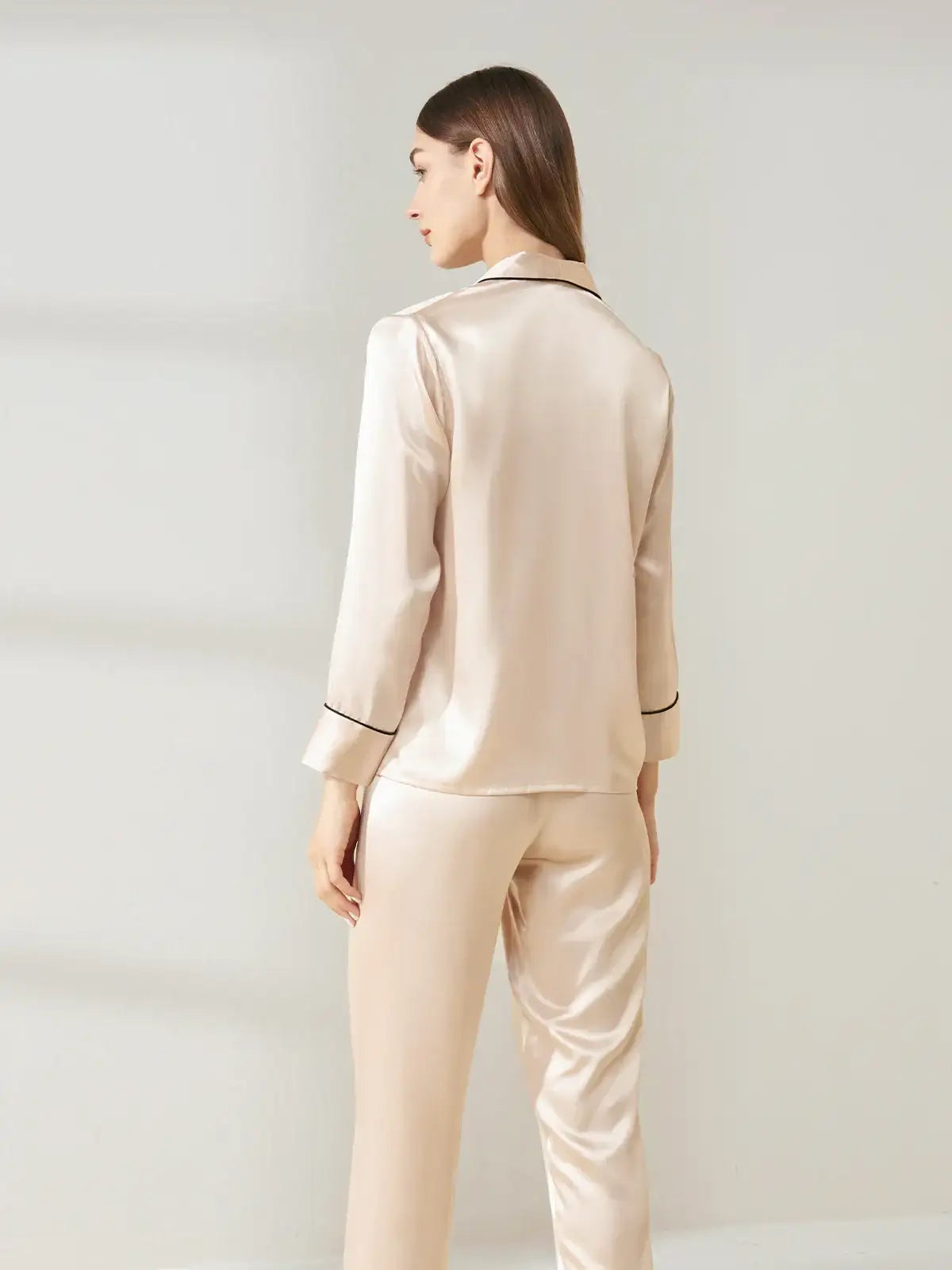 Shawl Collar Long Sleeve Long Pants Silk Suit - JANCESILK