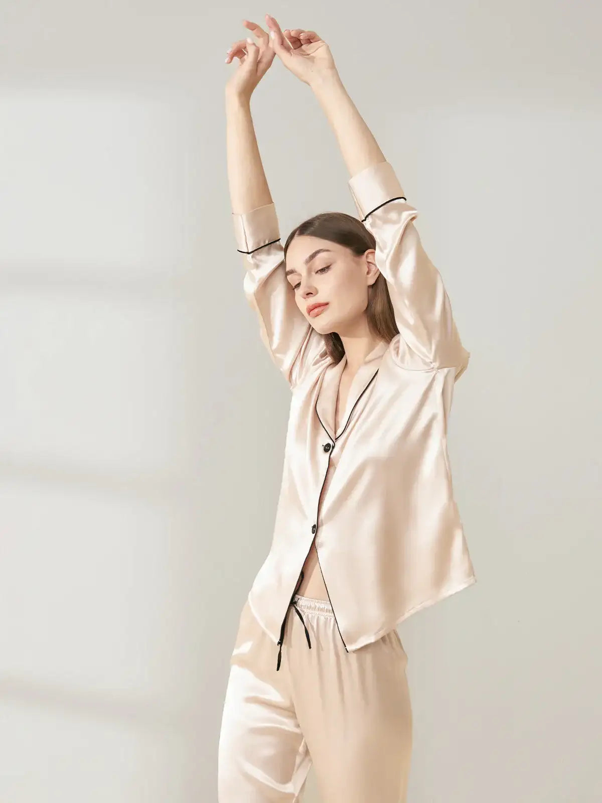 Shawl Collar Long Sleeve Long Pants Silk Suit - JANCESILK