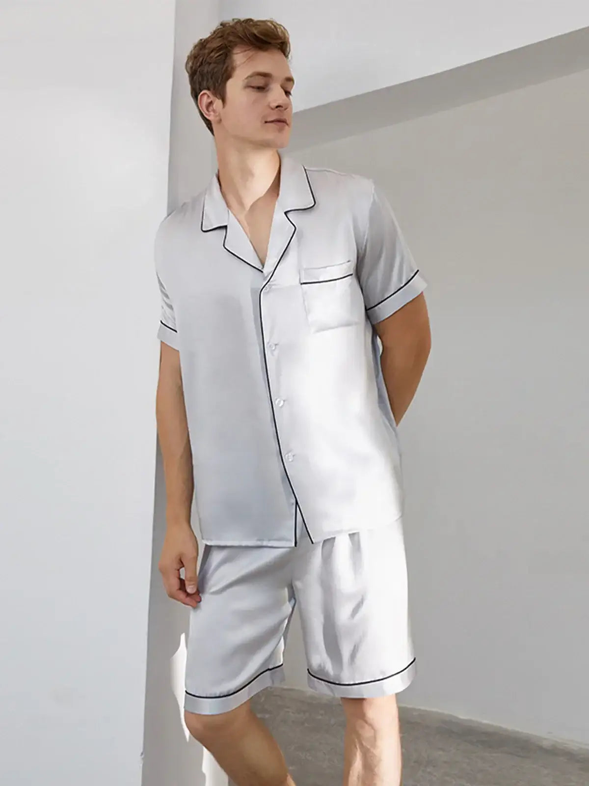 Men's suit collar short sleeve shorts suit - JANCESILK