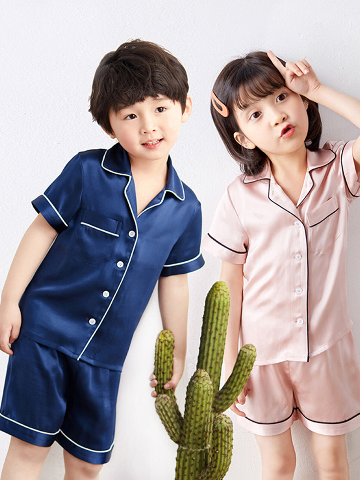 19 Momme children's silk short-sleeved shorts suit