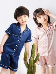 19 Momme children's silk short-sleeved shorts suit - JANCESILK