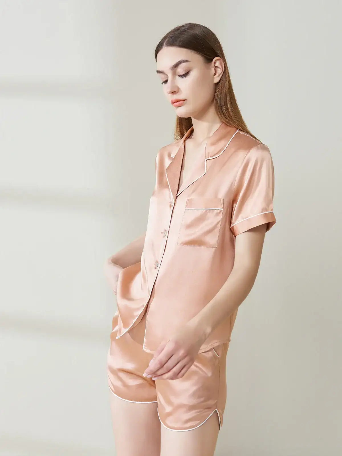 Pocket-style Short-sleeved Shorts Silk Suit - JANCESILK