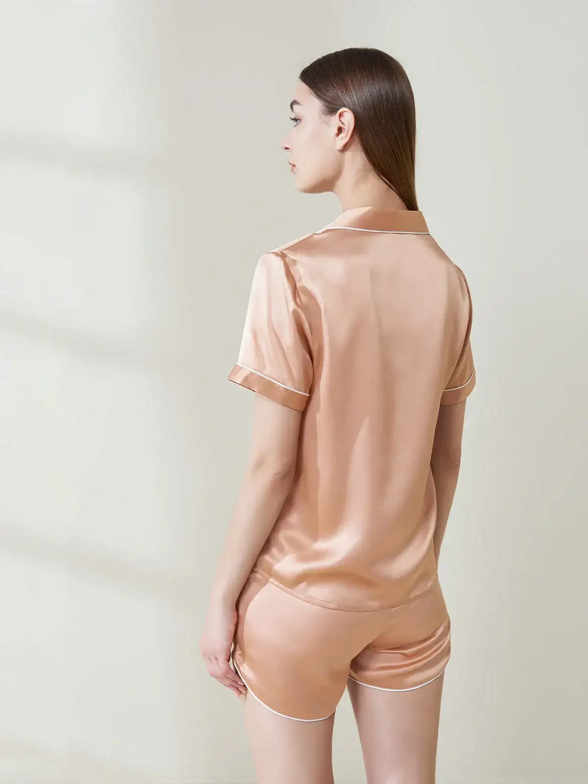 Pocket-style Short-sleeved Shorts Silk Suit - JANCESILK