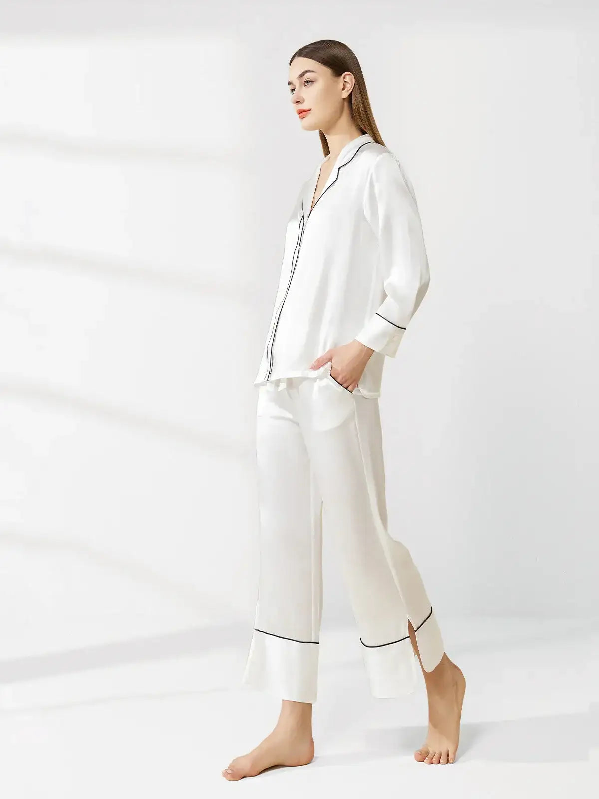 Double-band Silk Long-sleeved Trousers Suit - JANCESILK