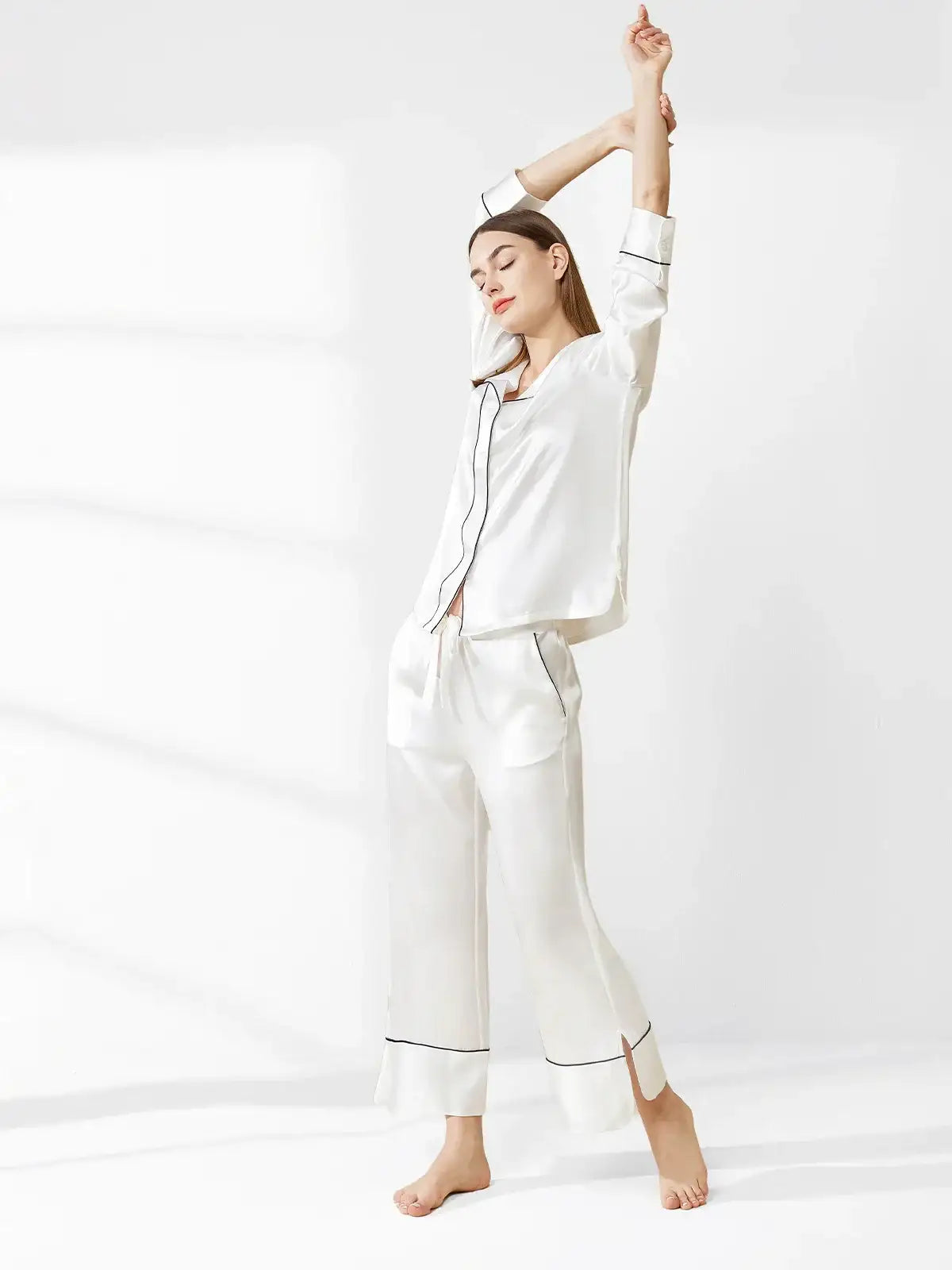 Double-band Silk Long-sleeved Trousers Suit - JANCESILK