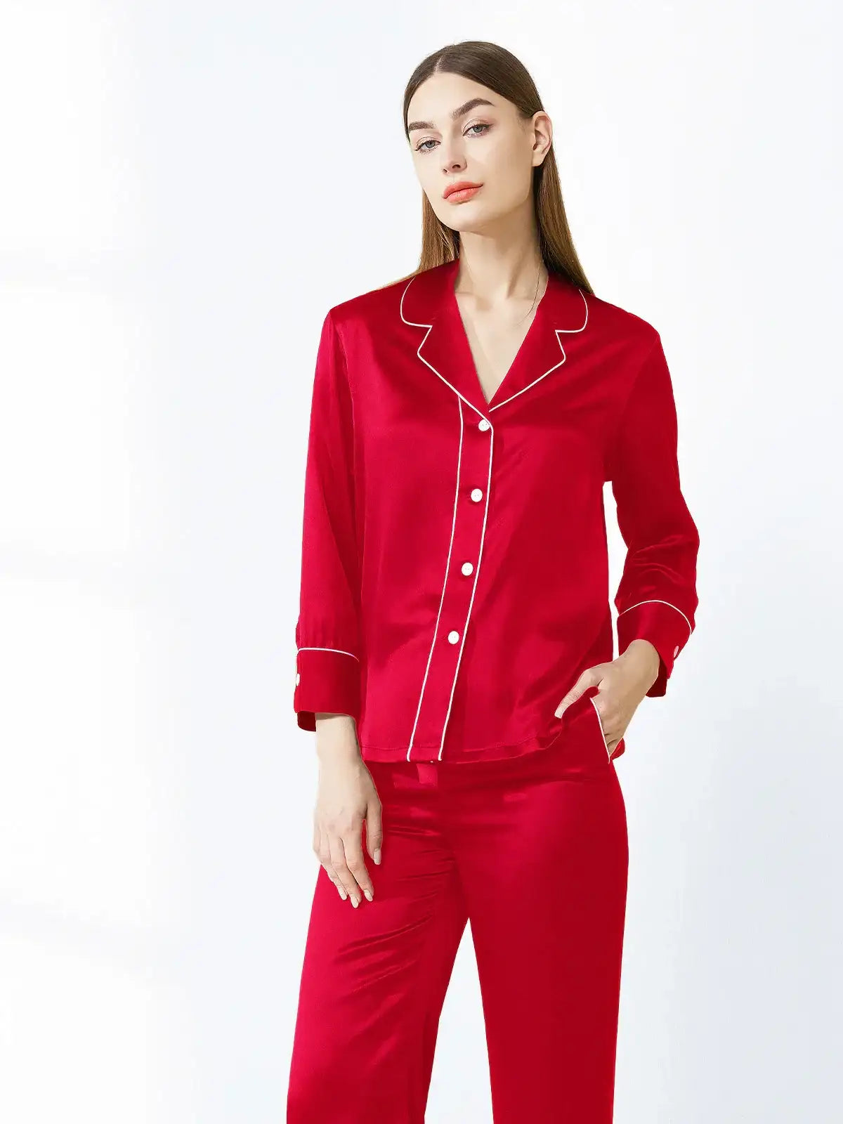 Double-band Silk Long-sleeved Trousers Suit - JANCESILK