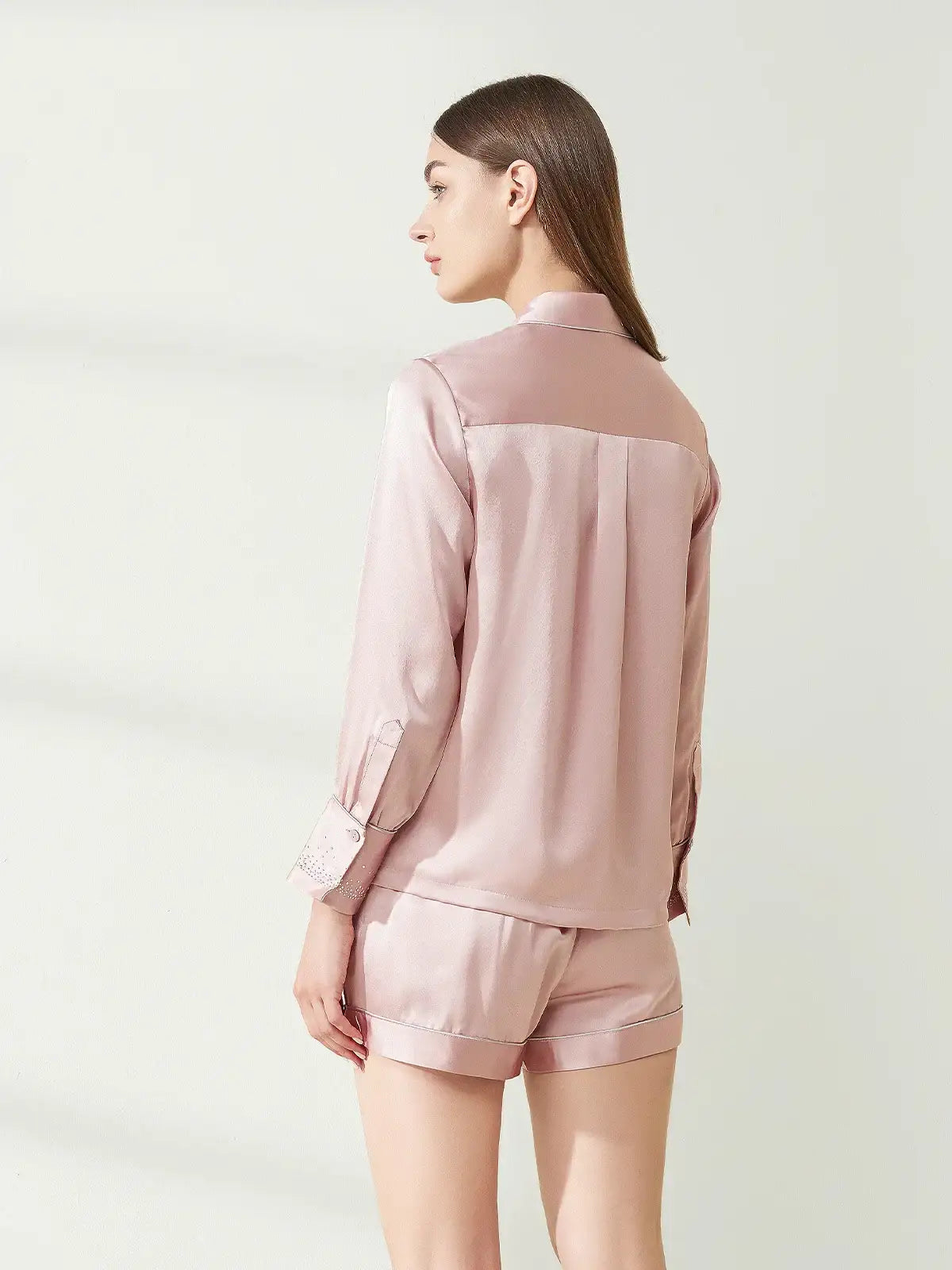 Rhinestone Long Sleeve Shorts Pajama Set - JANCESILK