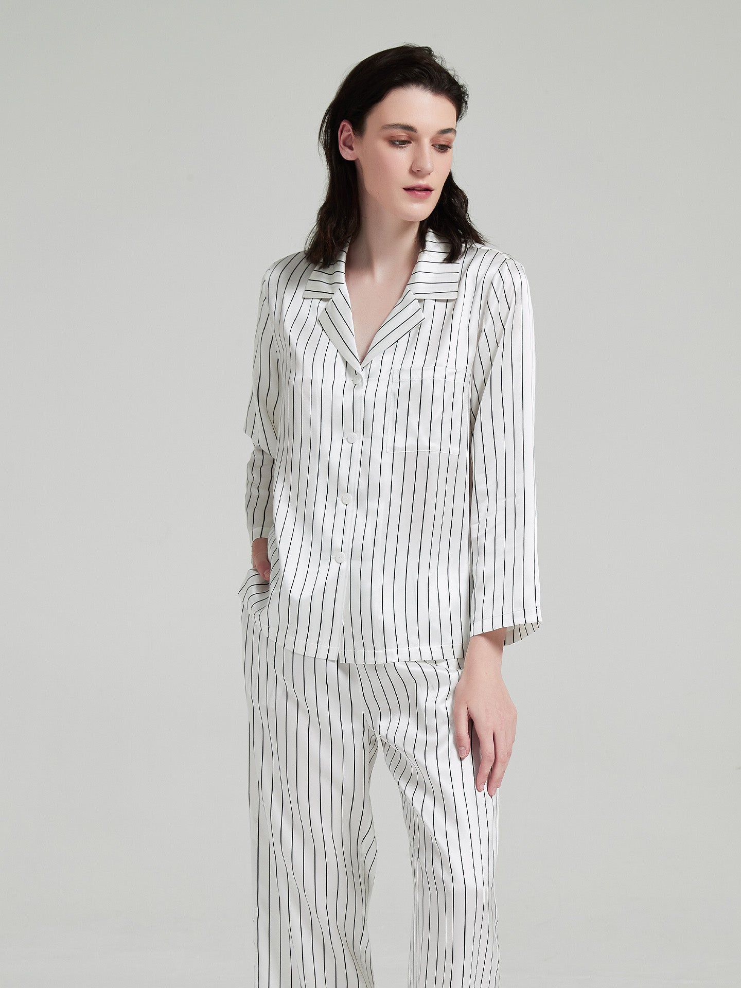 Stripe Print Long-sleeved Trousers Suit