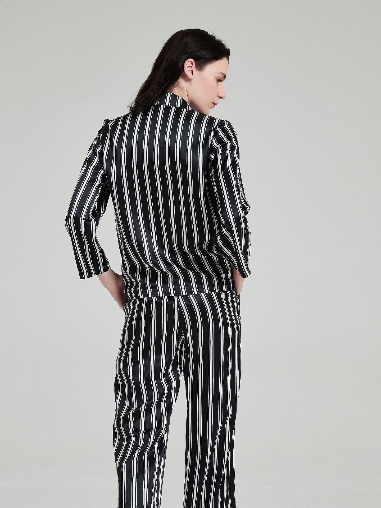 Stripe Print Long-sleeved Trousers Suit