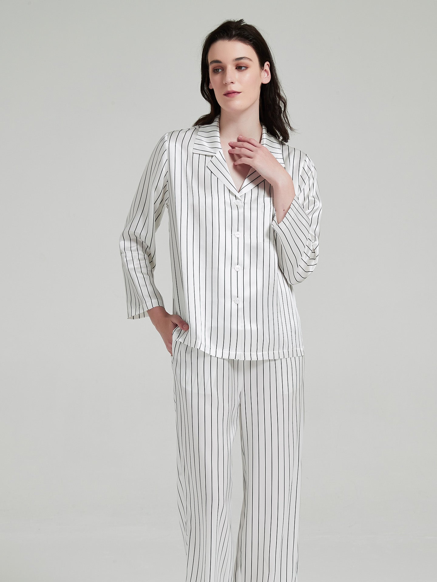 Stripe Print Long-sleeved Trousers Suit