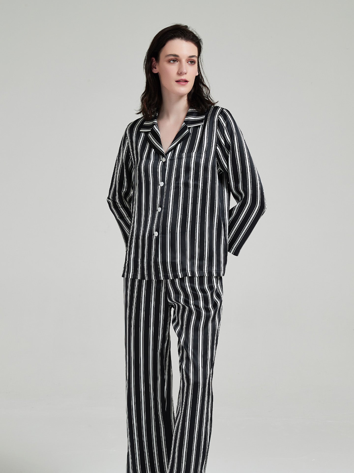 Stripe Print Long-sleeved Trousers Suit