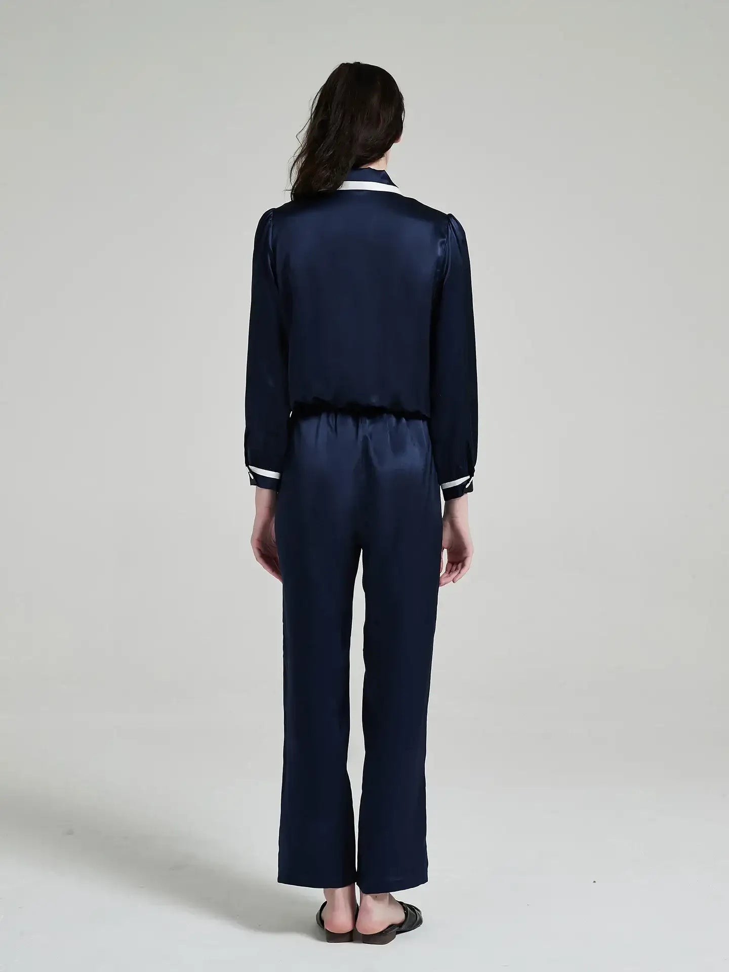 Peak Collar Long Sleeve Trousers Suit - JANCESILK