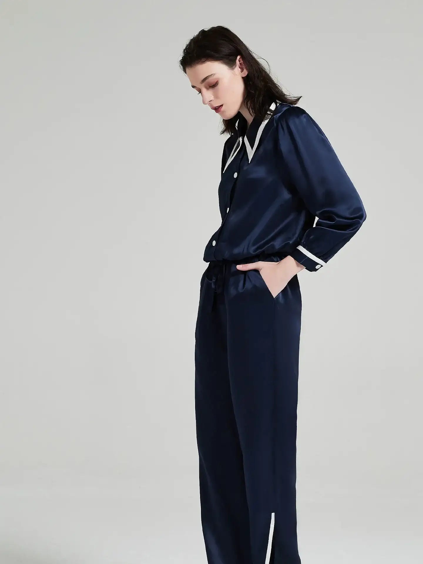 Peak Collar Long Sleeve Trousers Suit - JANCESILK