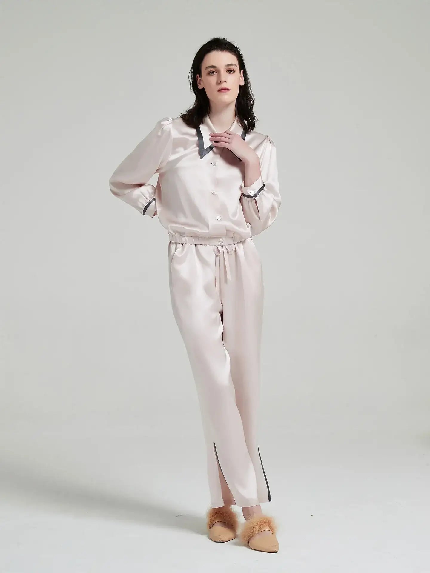 Peak Collar Long Sleeve Trousers Suit - JANCESILK