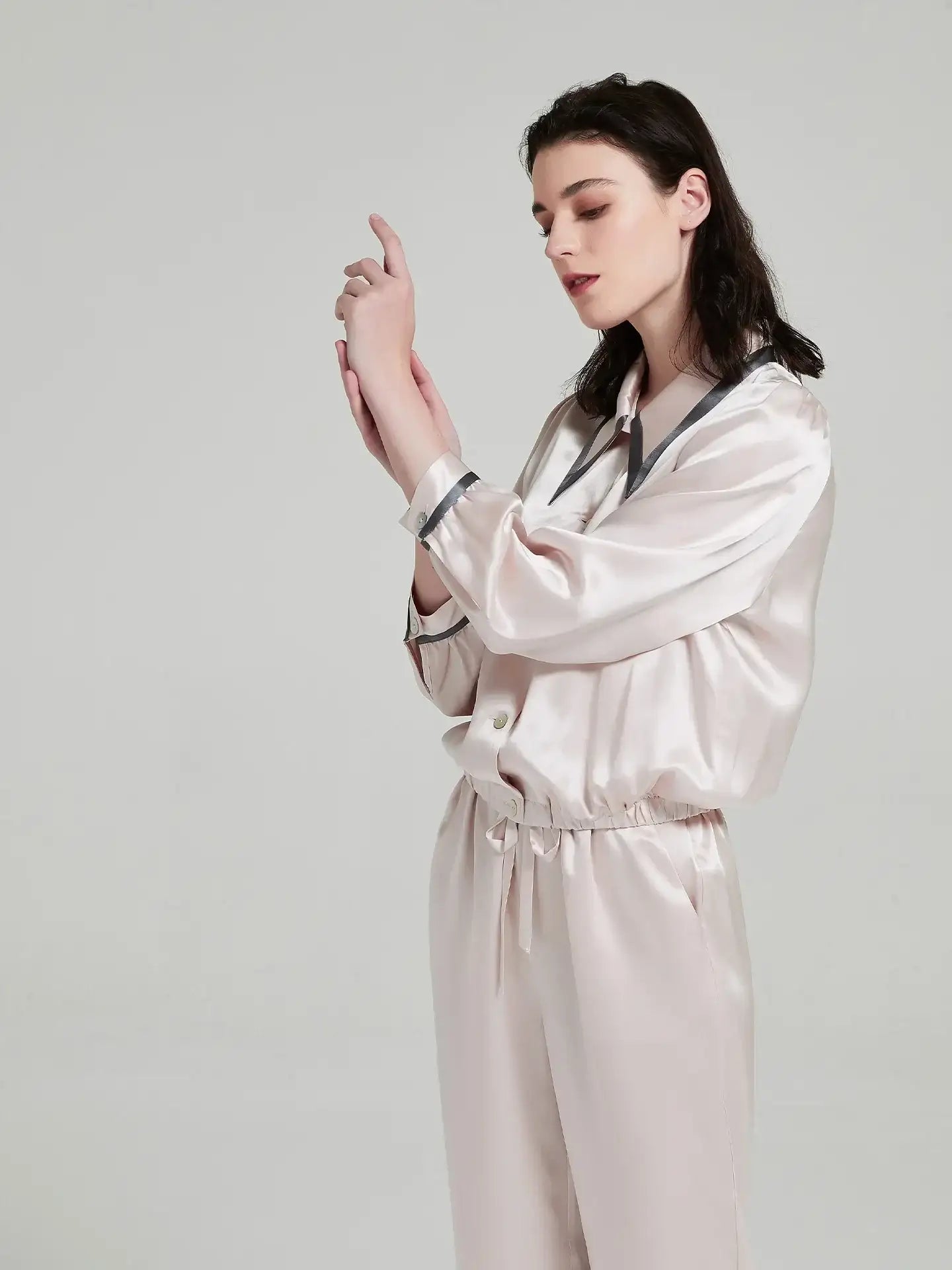 Peak Collar Long Sleeve Trousers Suit - JANCESILK