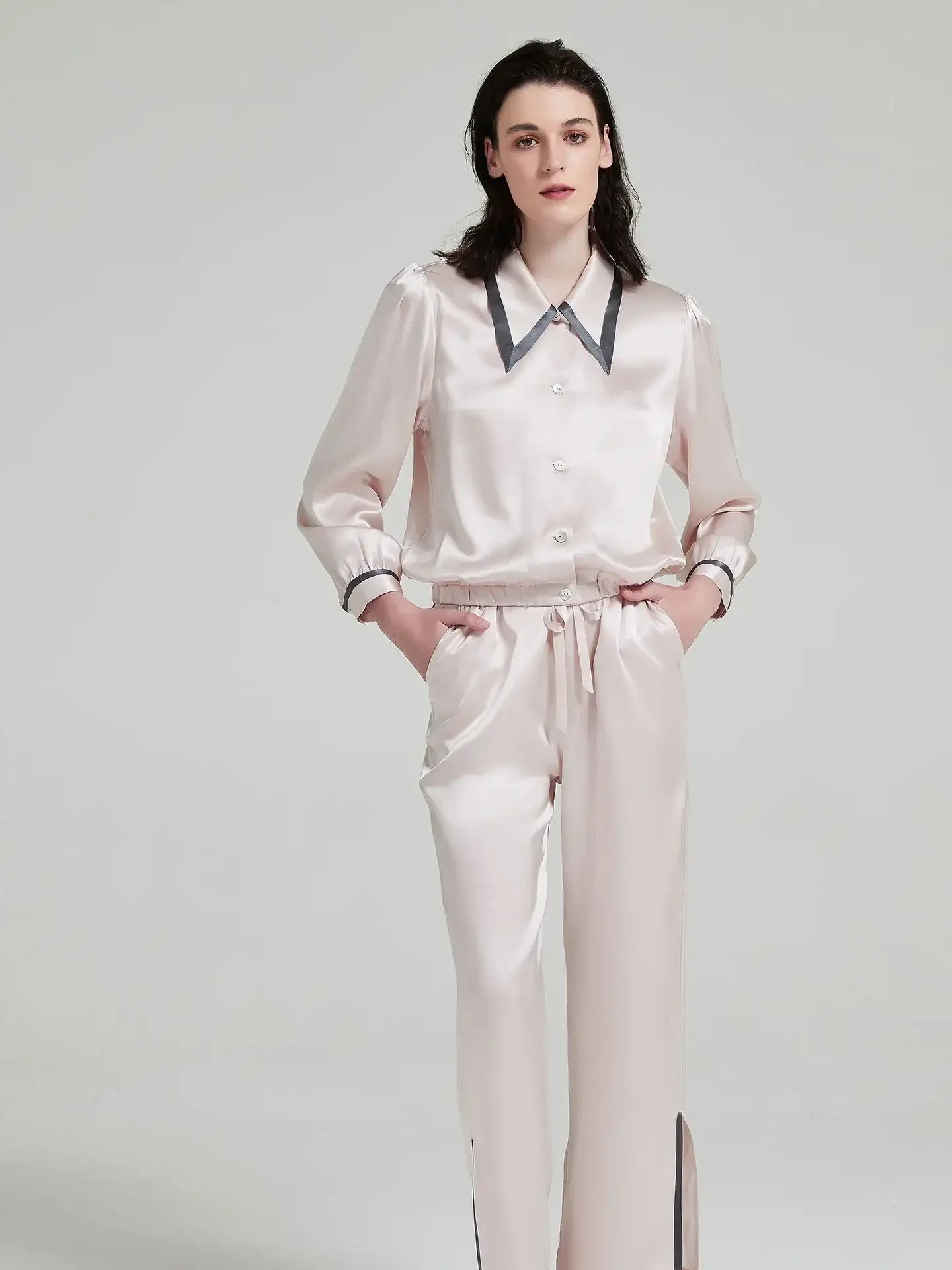 Peak Collar Long Sleeve Trousers Suit - JANCESILK