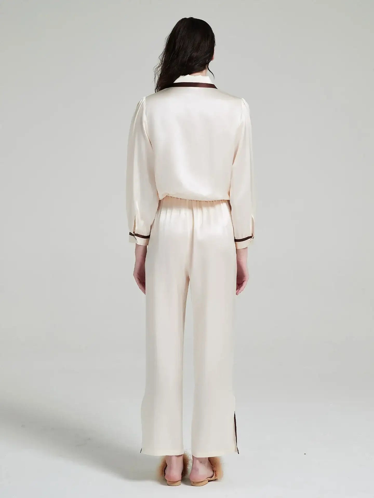 Peak Collar Long Sleeve Trousers Suit - JANCESILK