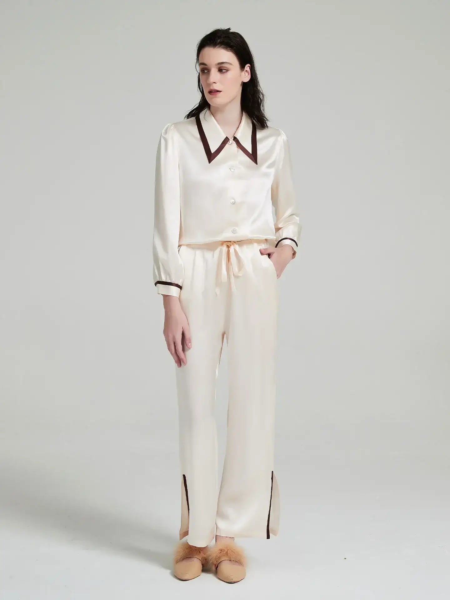 Peak Collar Long Sleeve Trousers Suit - JANCESILK