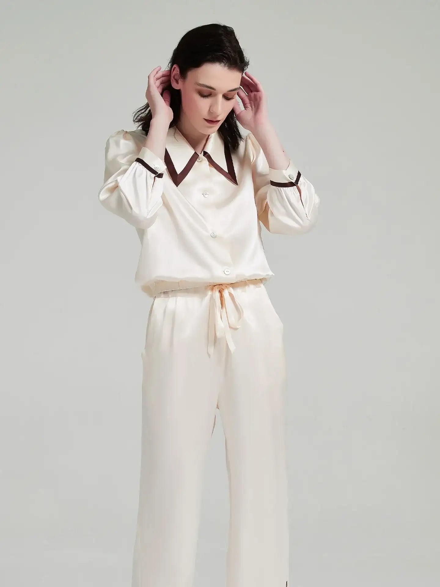 Peak Collar Long Sleeve Trousers Suit - JANCESILK