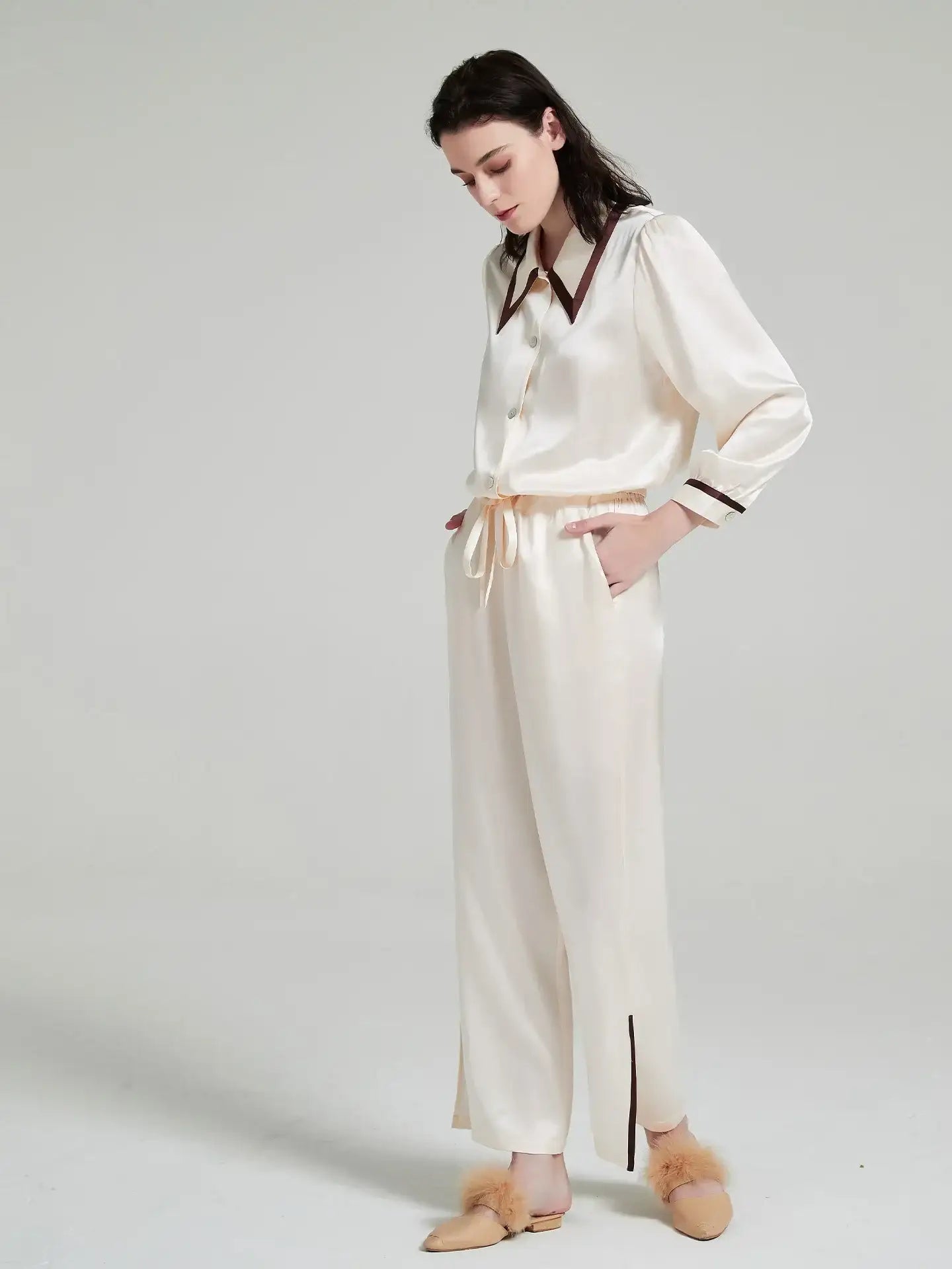 Peak Collar Long Sleeve Trousers Suit - JANCESILK
