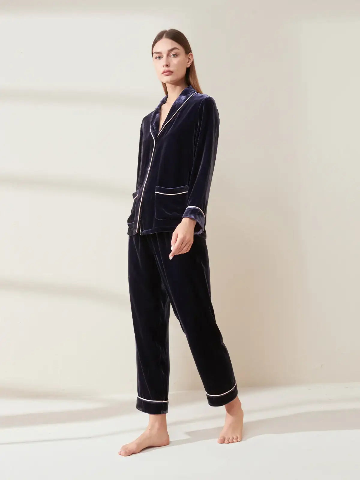 Velvet Shawl Collar Long Sleeve Trousers Suit - JANCESILK