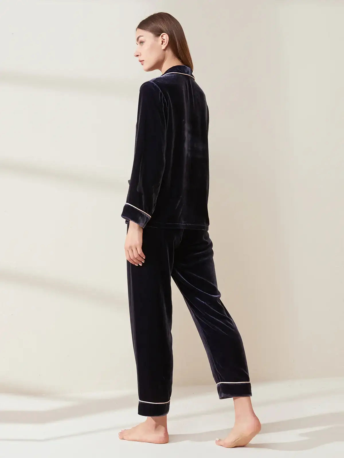 Velvet Shawl Collar Long Sleeve Trousers Suit - JANCESILK