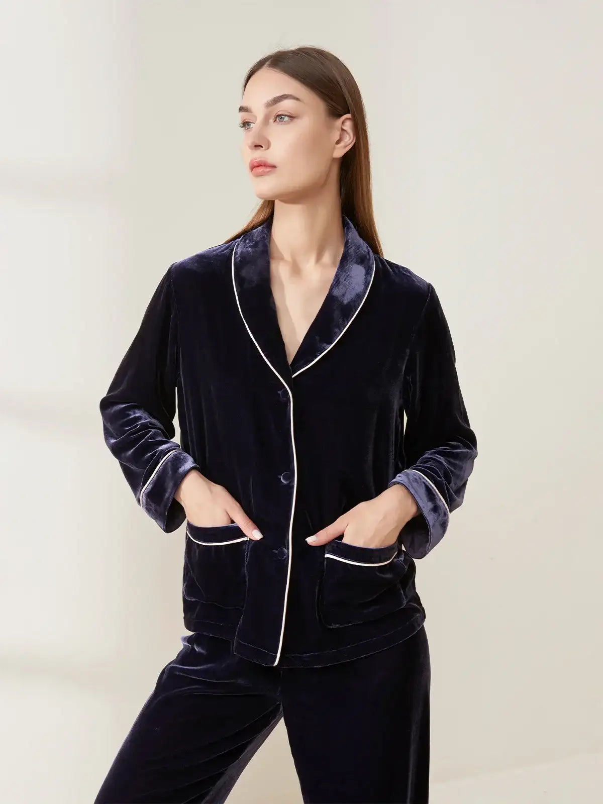 Velvet Shawl Collar Long Sleeve Trousers Suit - JANCESILK