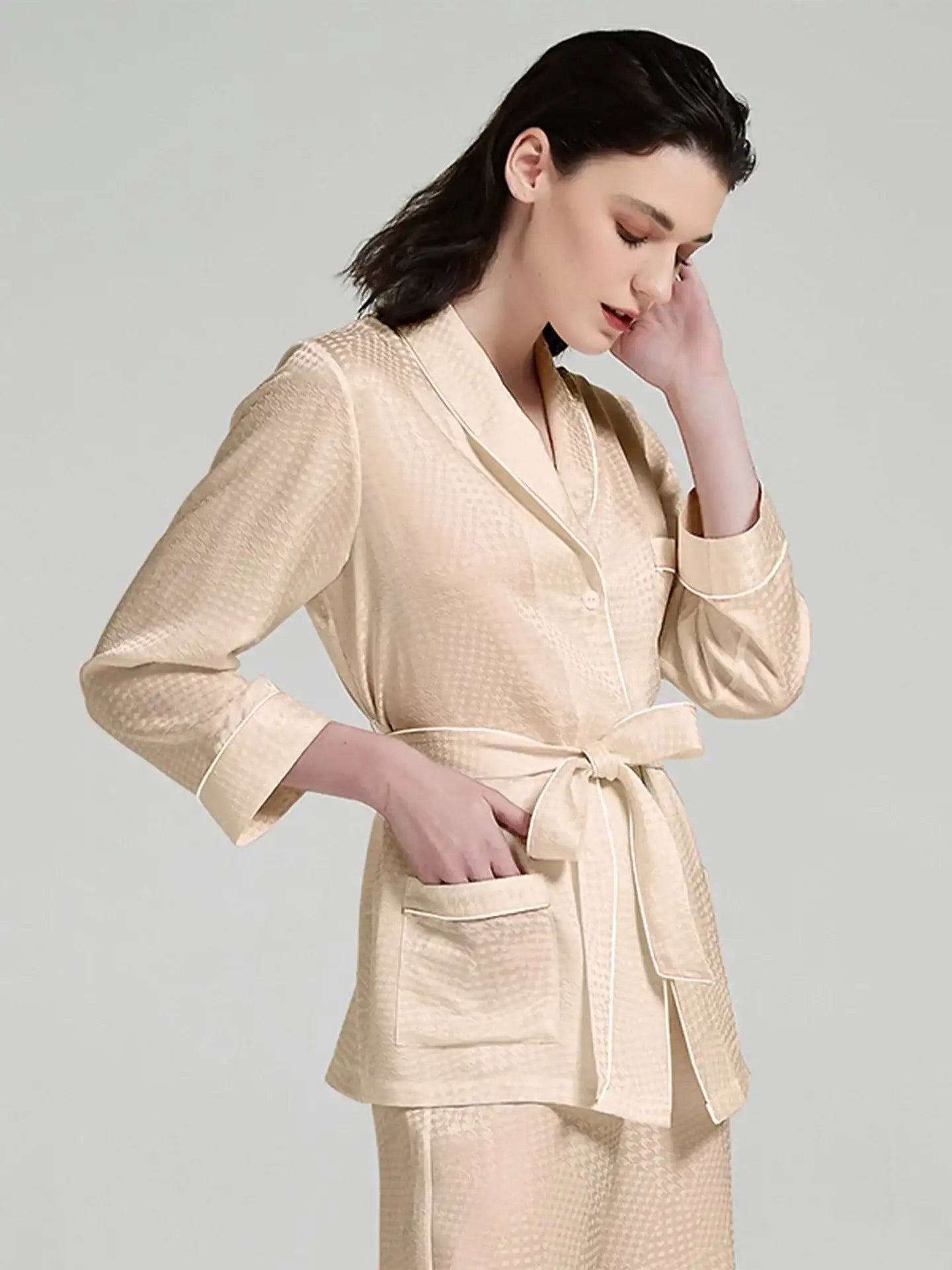 Houndstooth Jacquard Long Sleeve Pants Set
