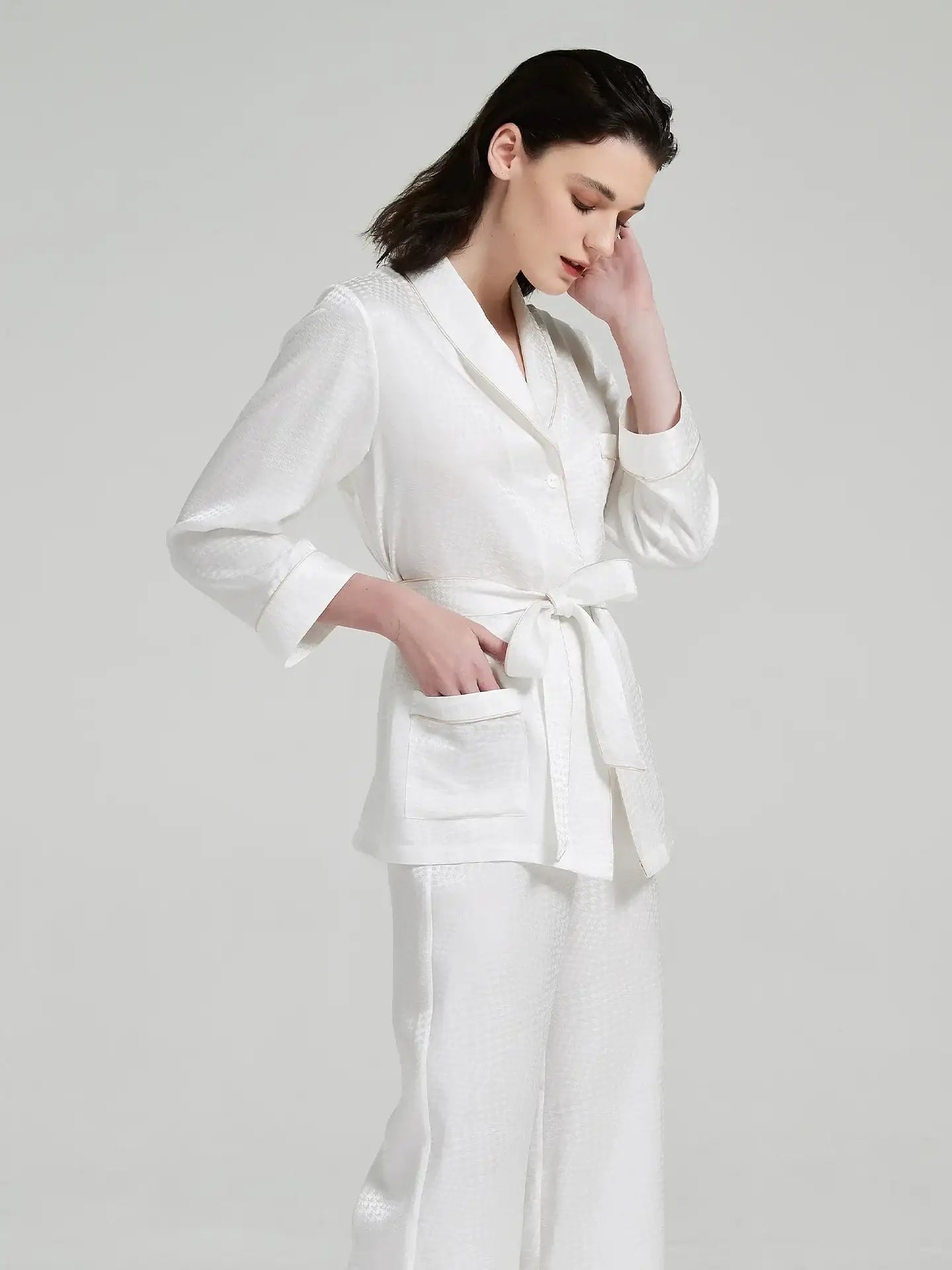 Houndstooth Jacquard Long Sleeve Pants Set