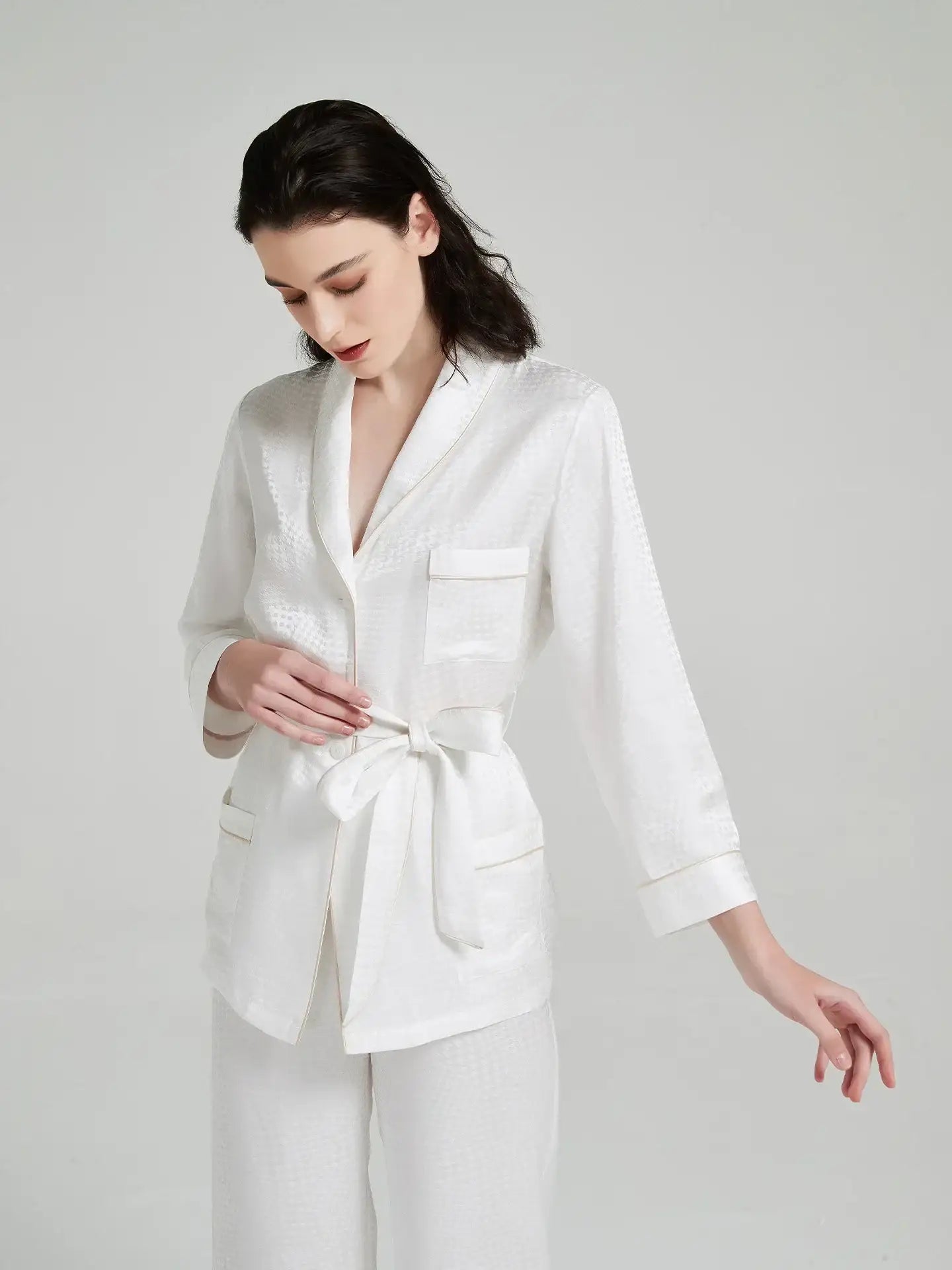 Houndstooth Jacquard Long Sleeve Pants Set