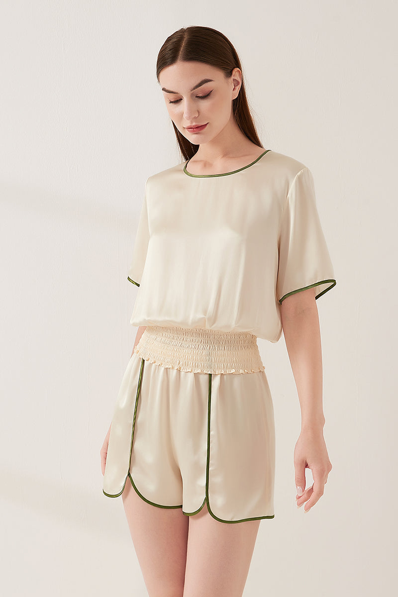 Contrast color split short sleeve shorts set