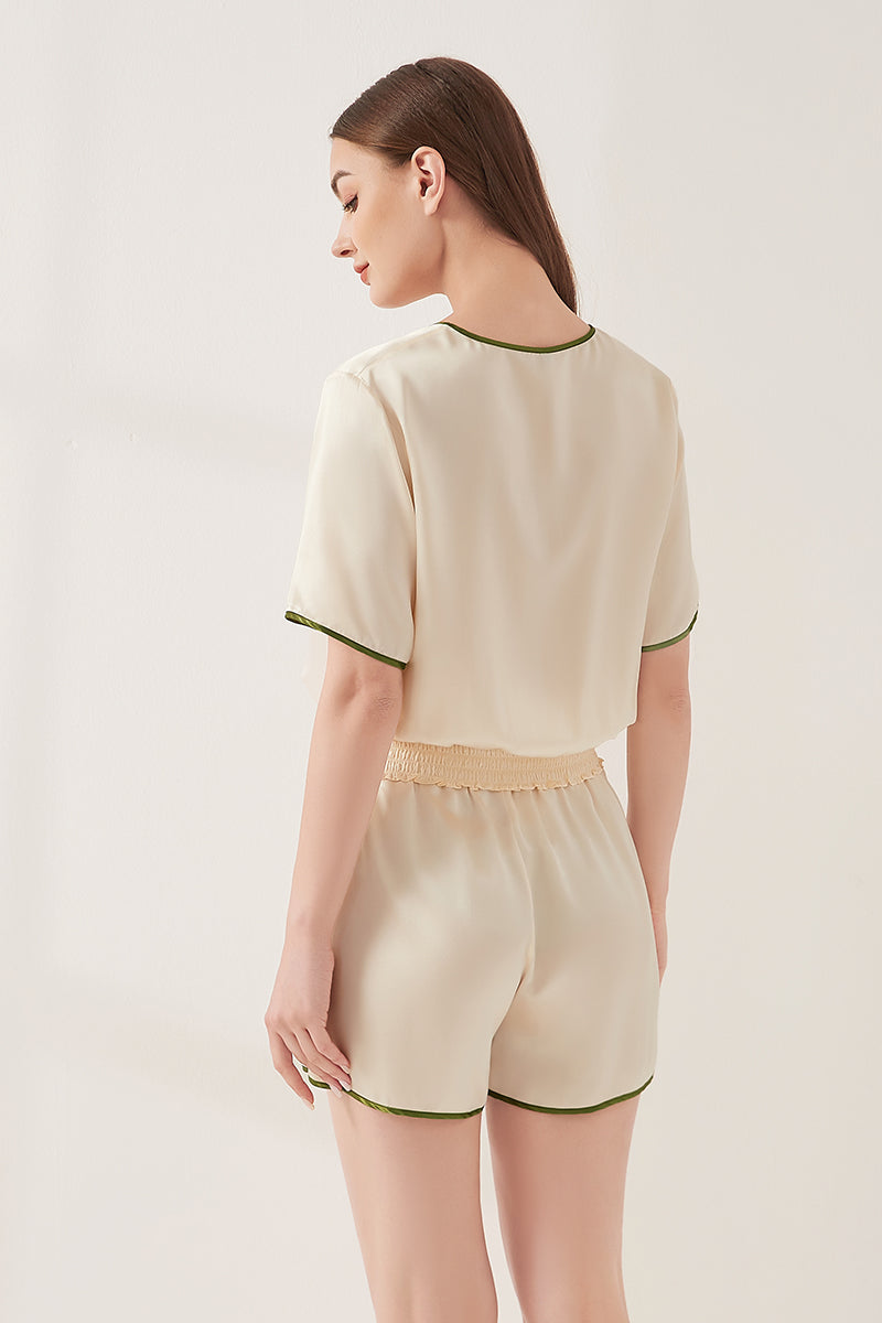 Contrast color split short sleeve shorts set