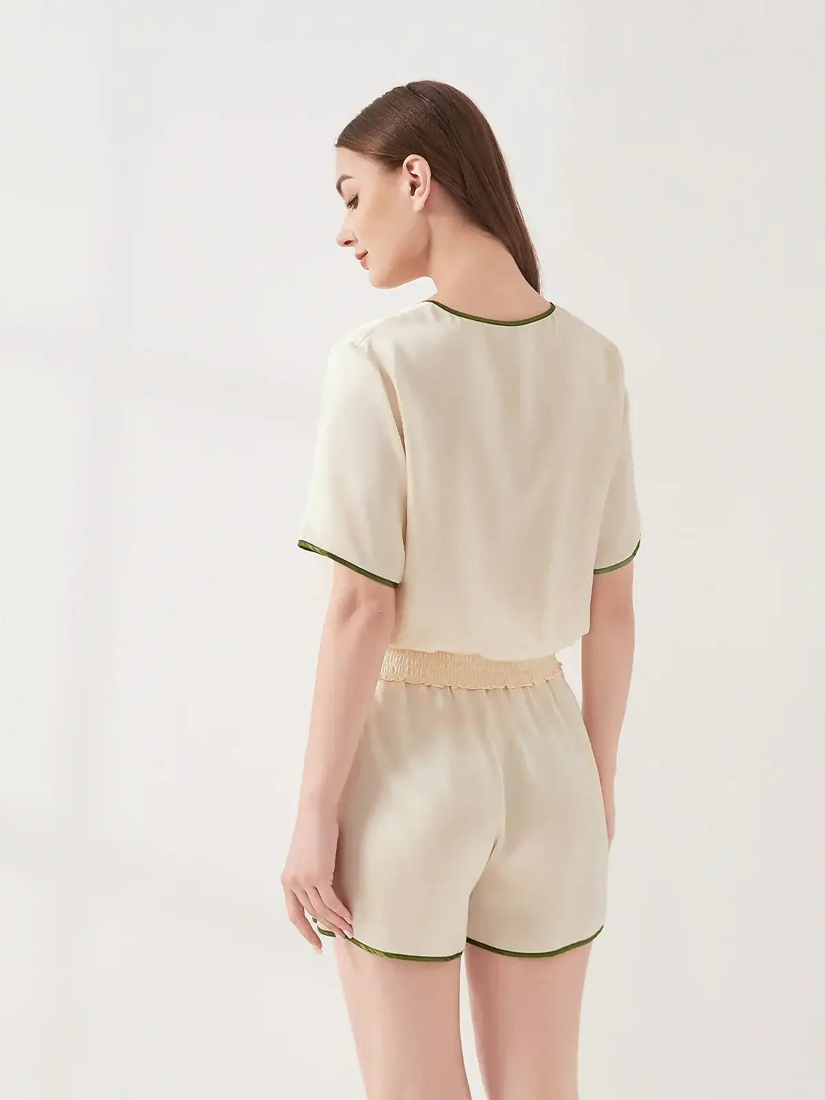 Contrast Color Split Short Sleeve Shorts Set - JANCESILK