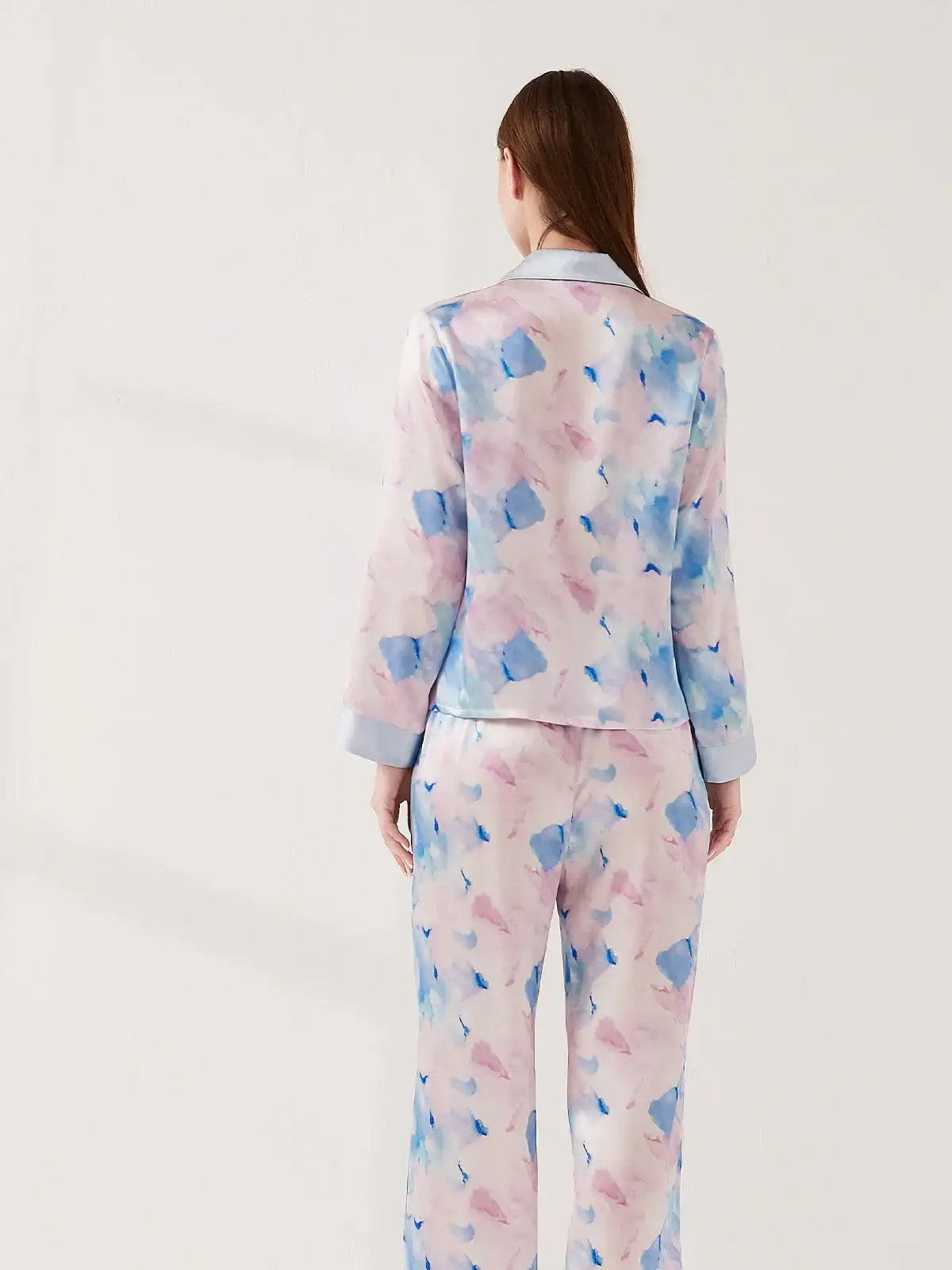 Watercolor Print Long Sleeve Trousers Suit - JANCESILK