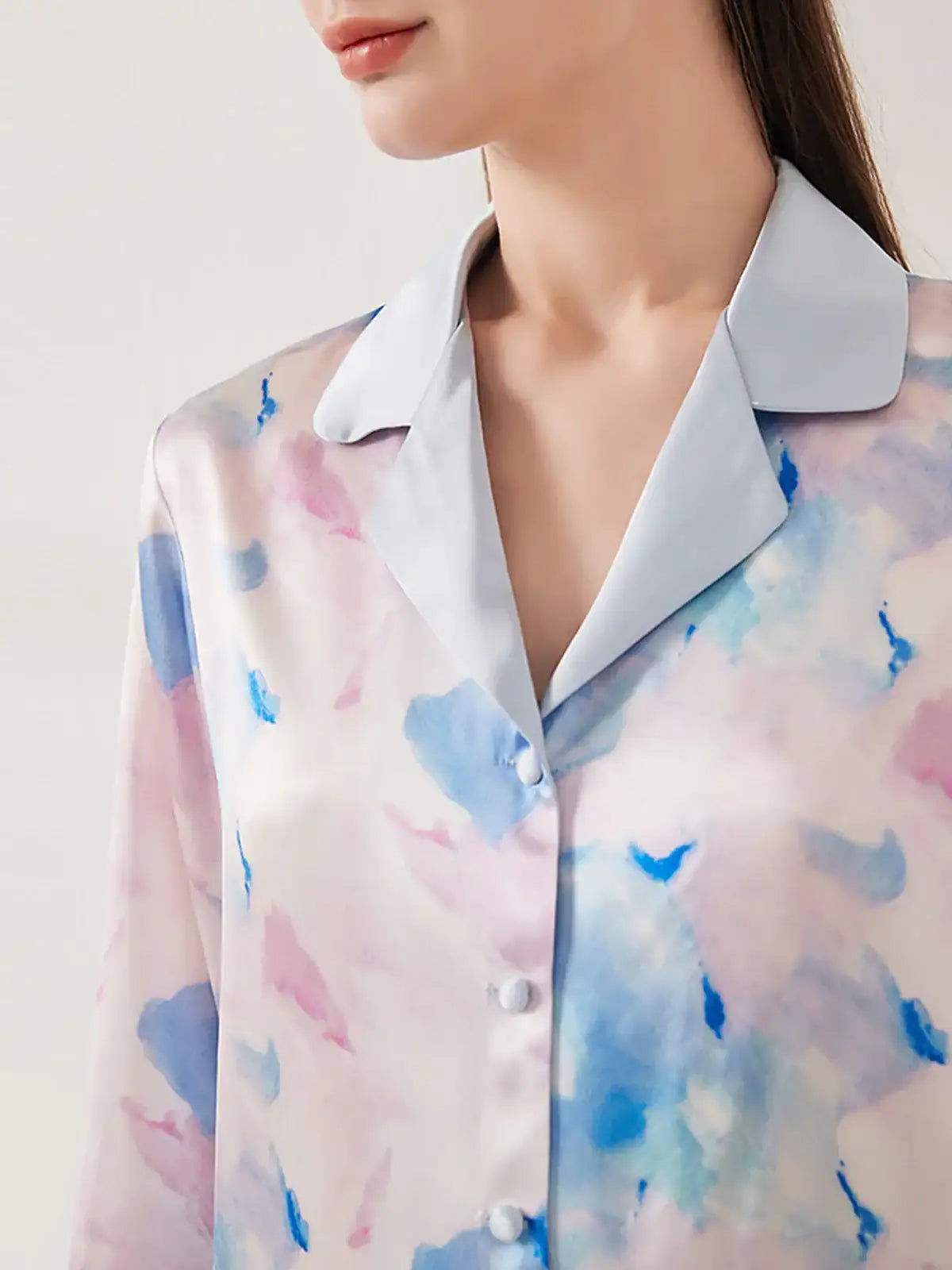 Watercolor Print Long Sleeve Trousers Suit - JANCESILK