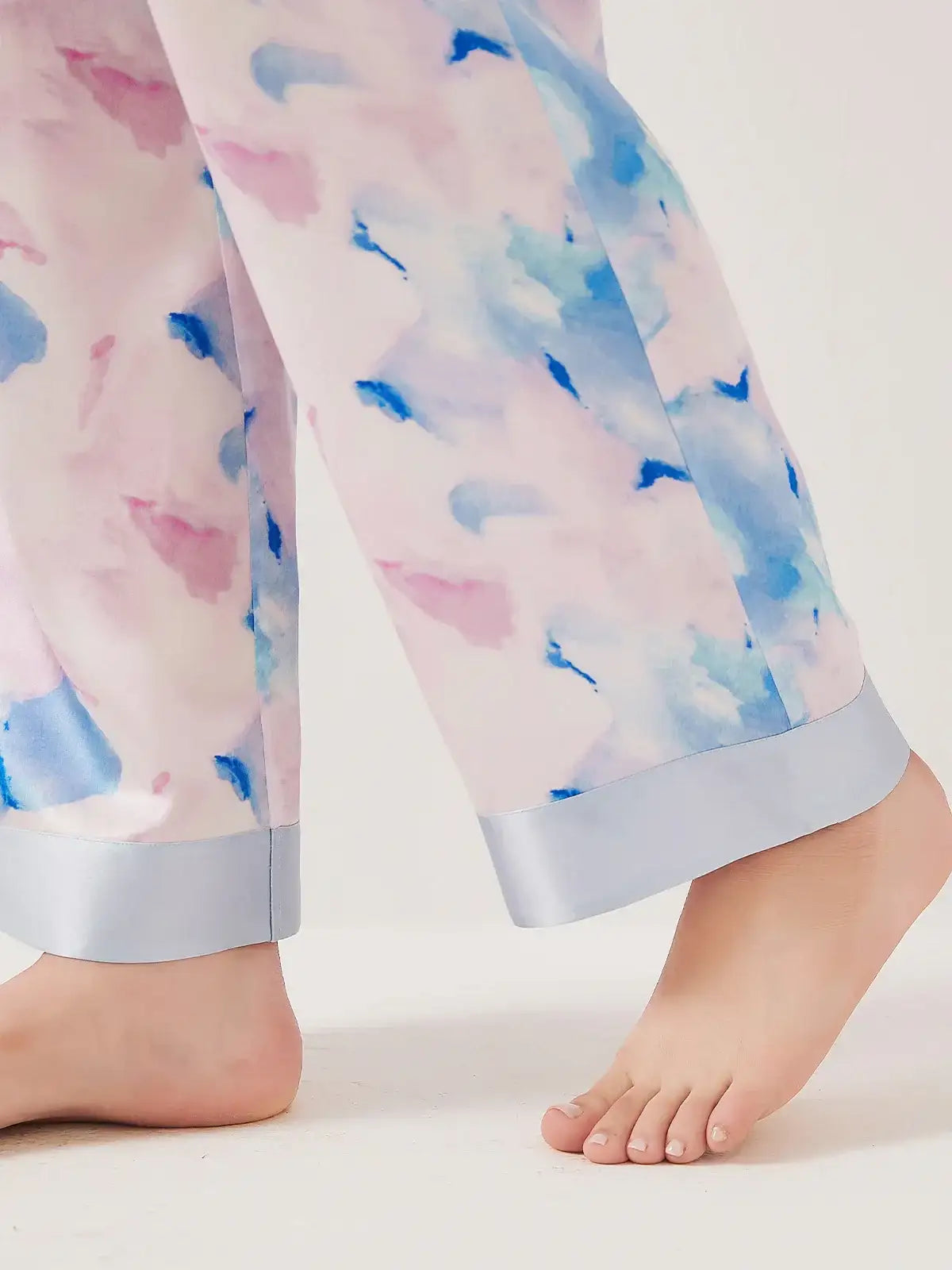 Watercolor Print Long Sleeve Trousers Suit - JANCESILK