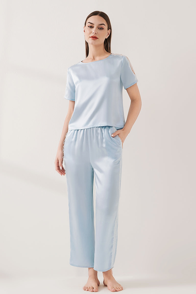 Lace patchwork short-sleeved trousers suit