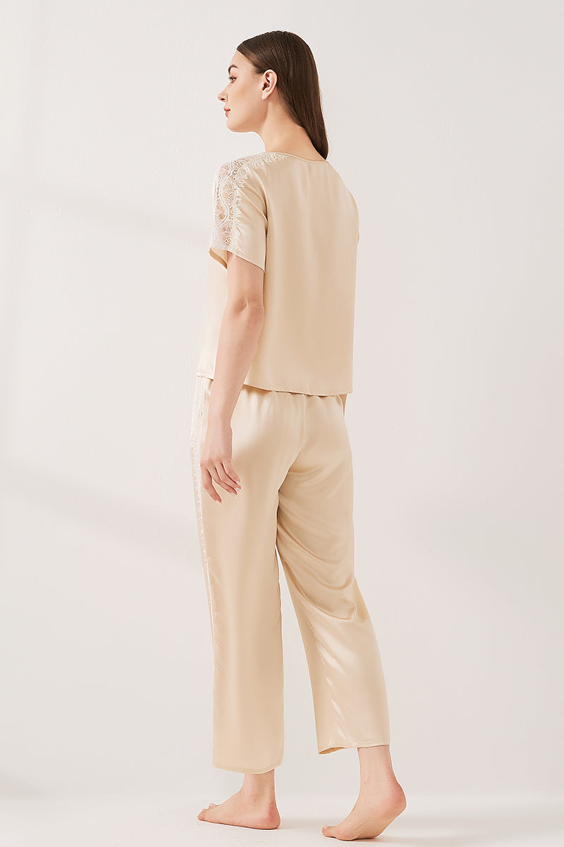Lace patchwork short-sleeved trousers suit