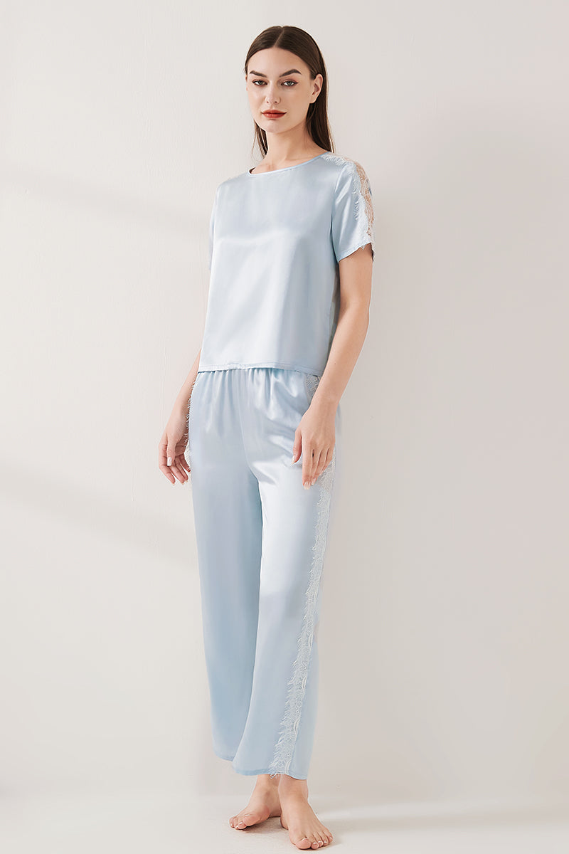 Lace patchwork short-sleeved trousers suit