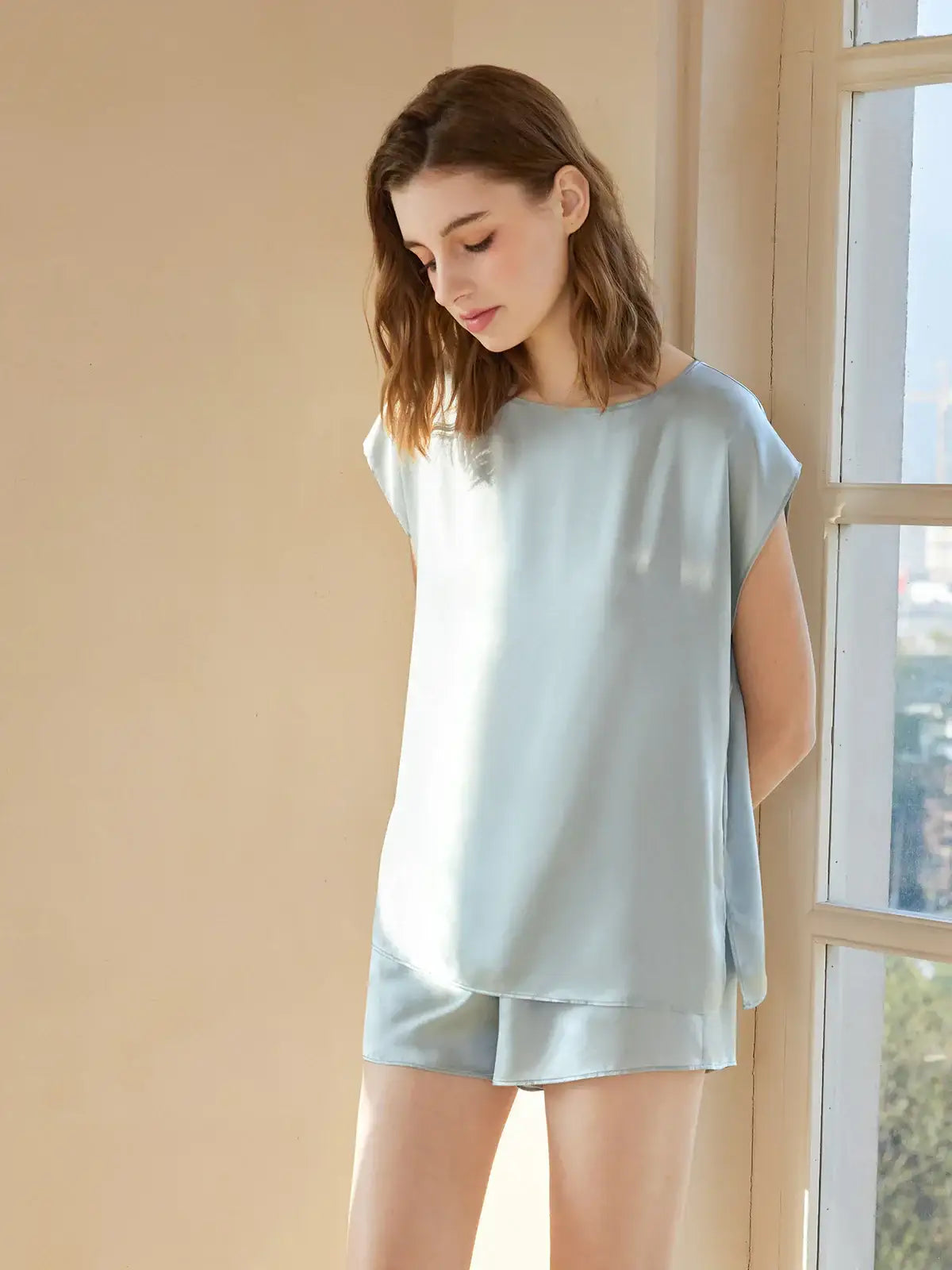 Sleeveless Shorts Simple Silk Suit - JANCESILK