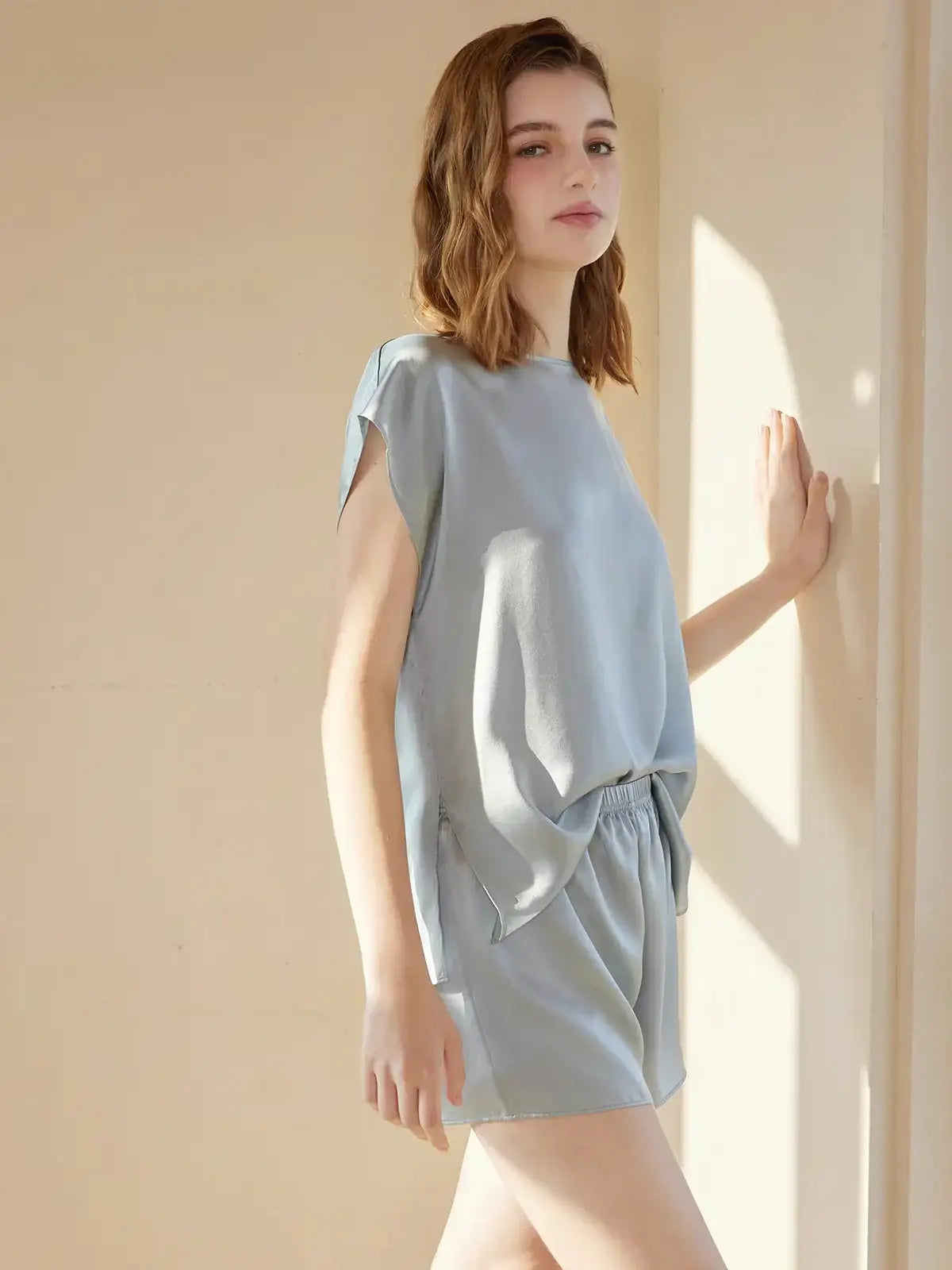 Sleeveless Shorts Simple Silk Suit - JANCESILK