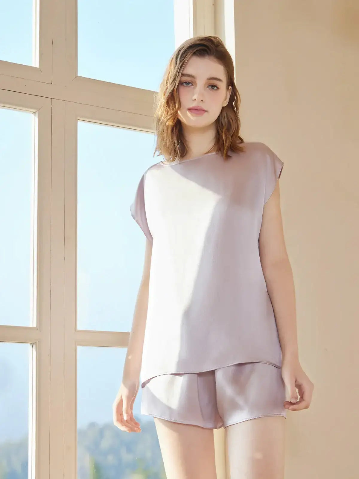 Sleeveless Shorts Simple Silk Suit - JANCESILK