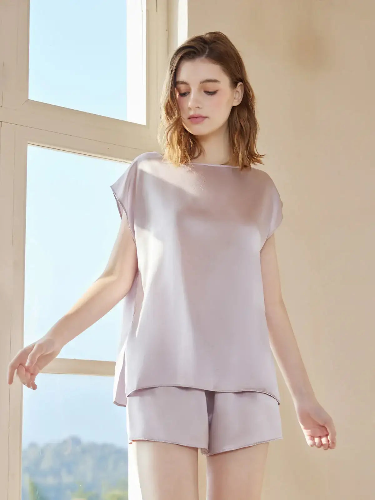 Sleeveless Shorts Simple Silk Suit - JANCESILK
