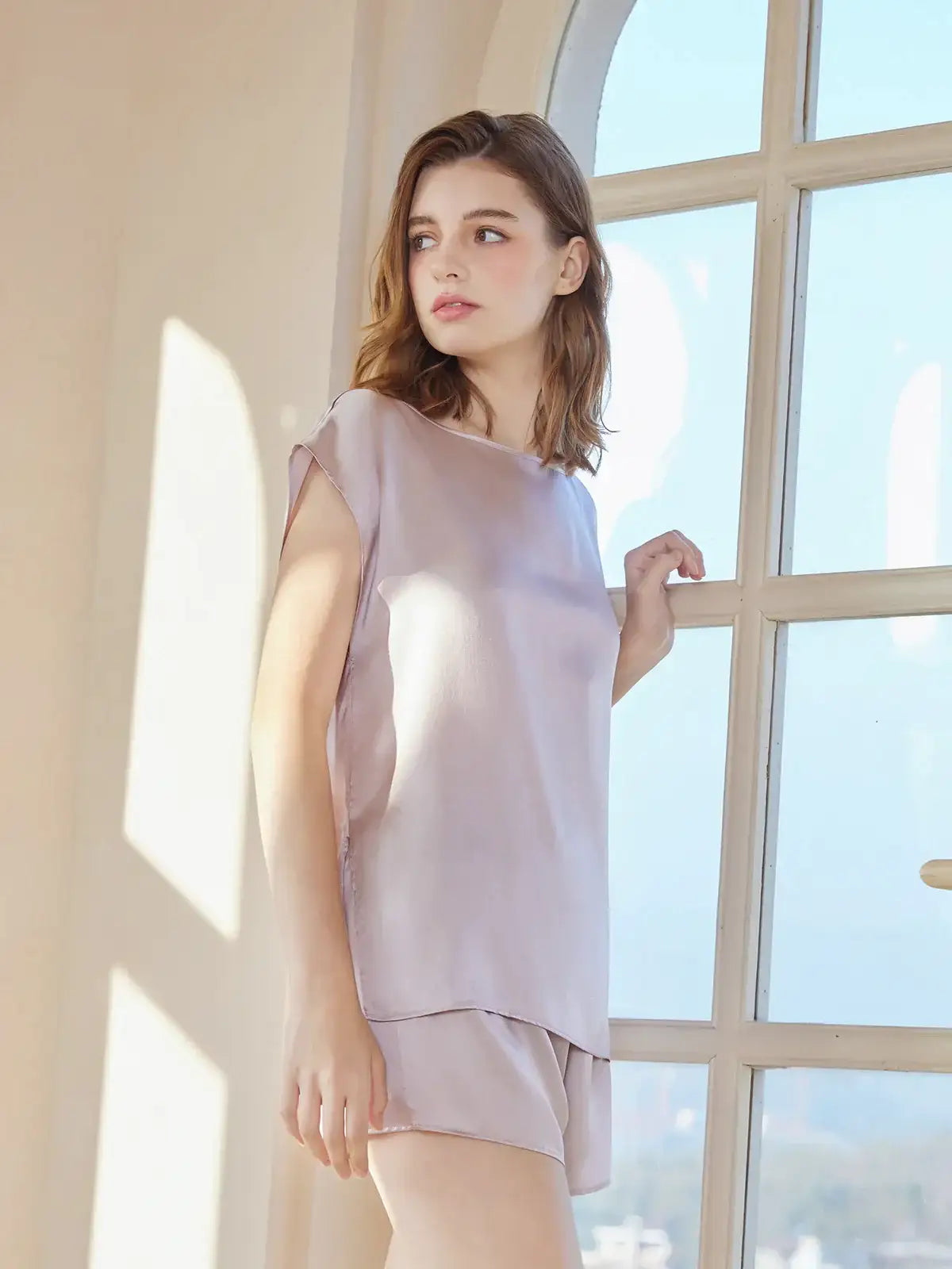 Sleeveless Shorts Simple Silk Suit - JANCESILK