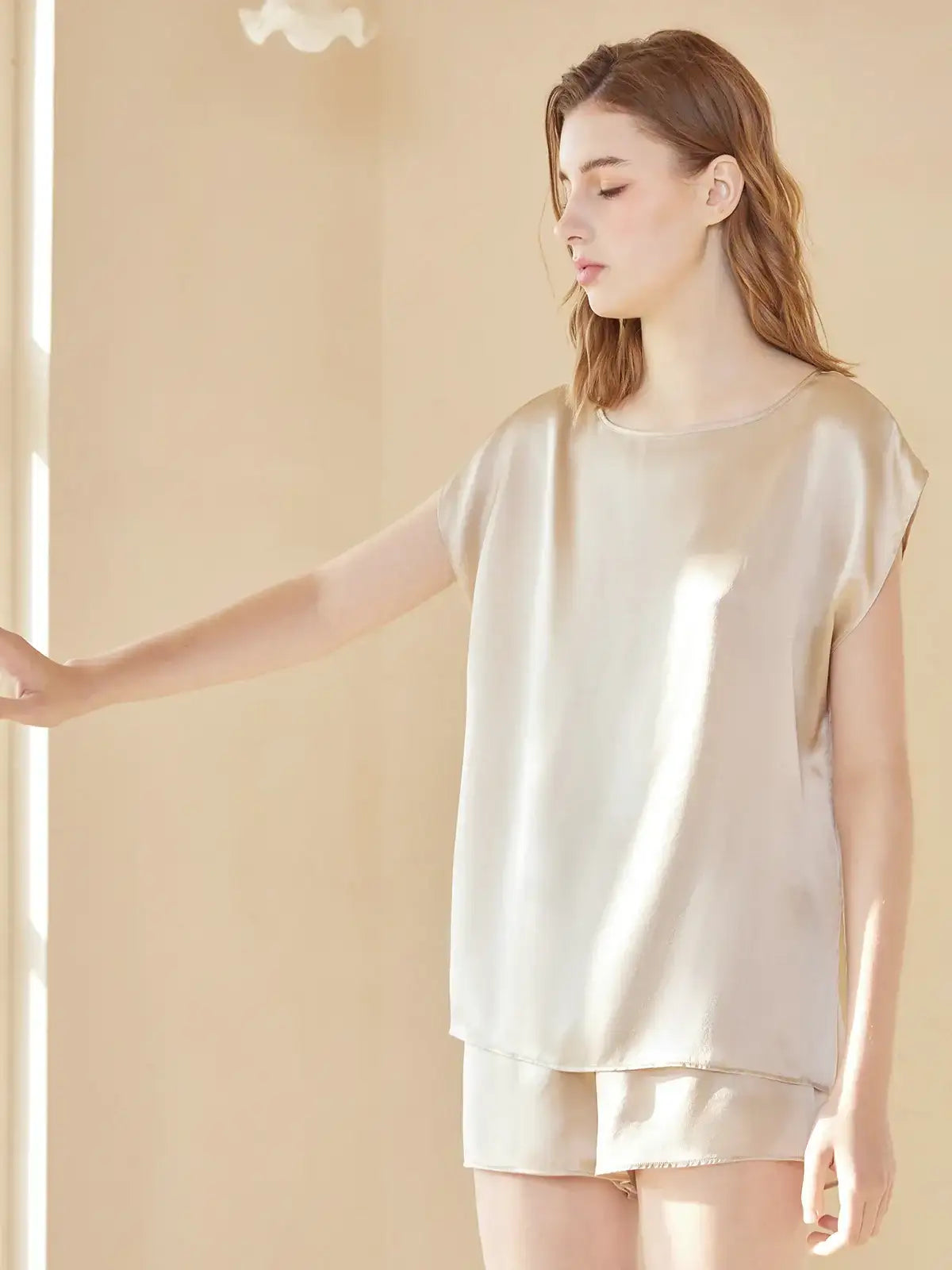 Sleeveless Shorts Simple Silk Suit - JANCESILK