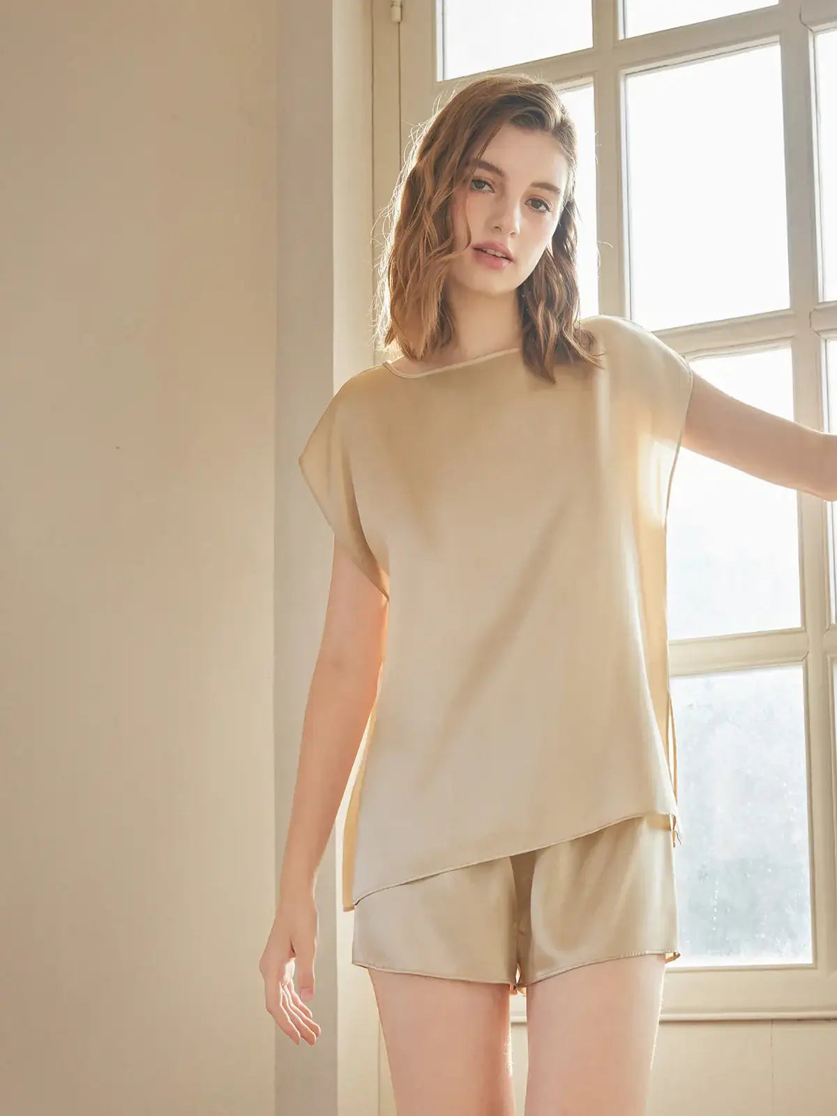 Sleeveless Shorts Simple Silk Suit - JANCESILK