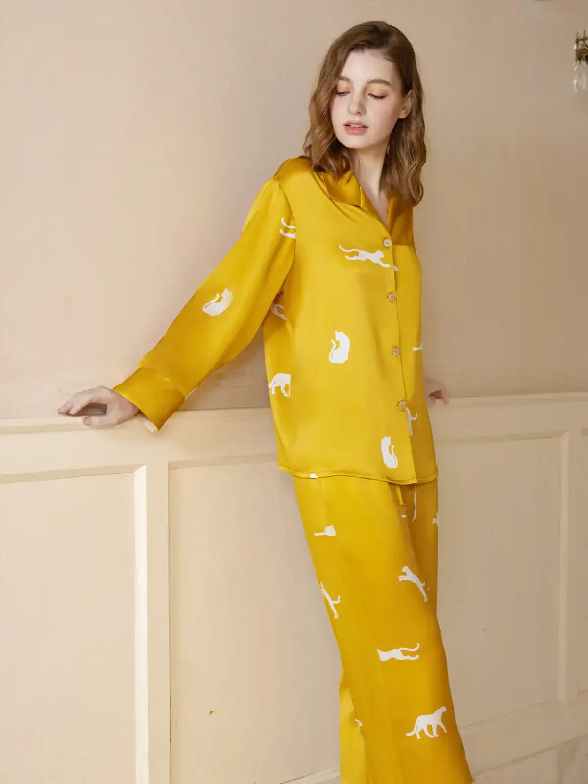 Leopard Print Long Sleeve Trousers Suit - JANCESILK