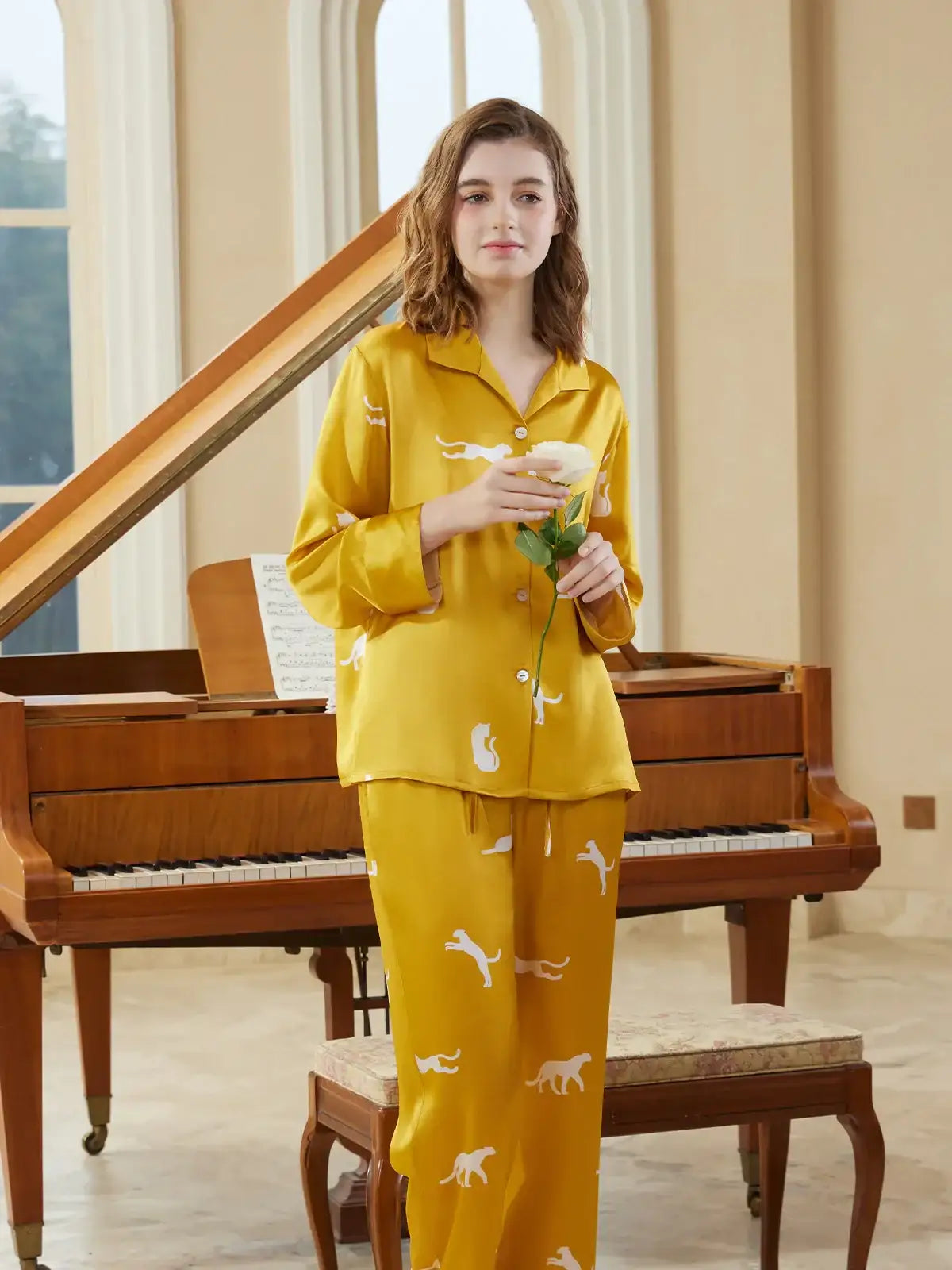 Leopard Print Long Sleeve Trousers Suit - JANCESILK