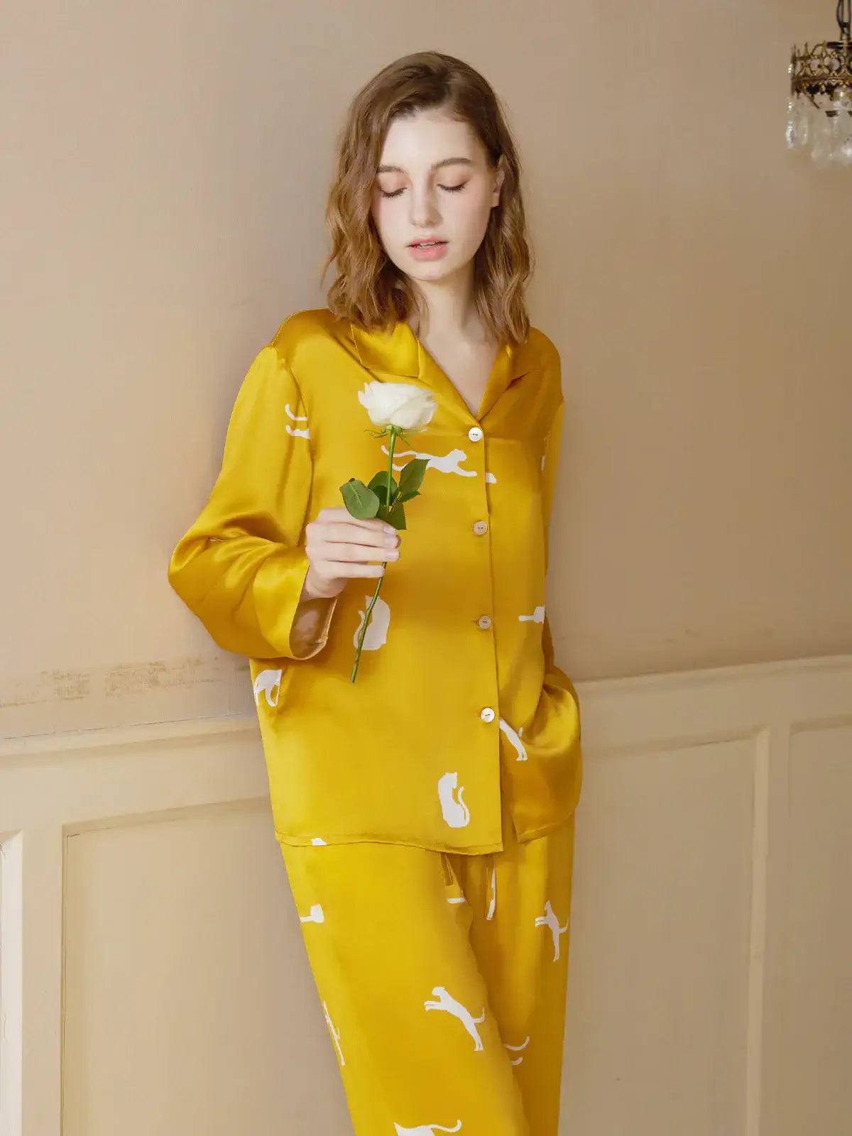 Leopard Print Long Sleeve Trousers Suit - JANCESILK