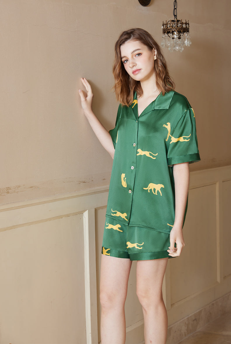 Leopard print short-sleeved shorts set